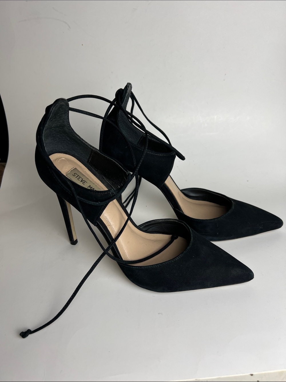 Steve Madden Black Suede Pointed Lace-Up Stiletto Heels
